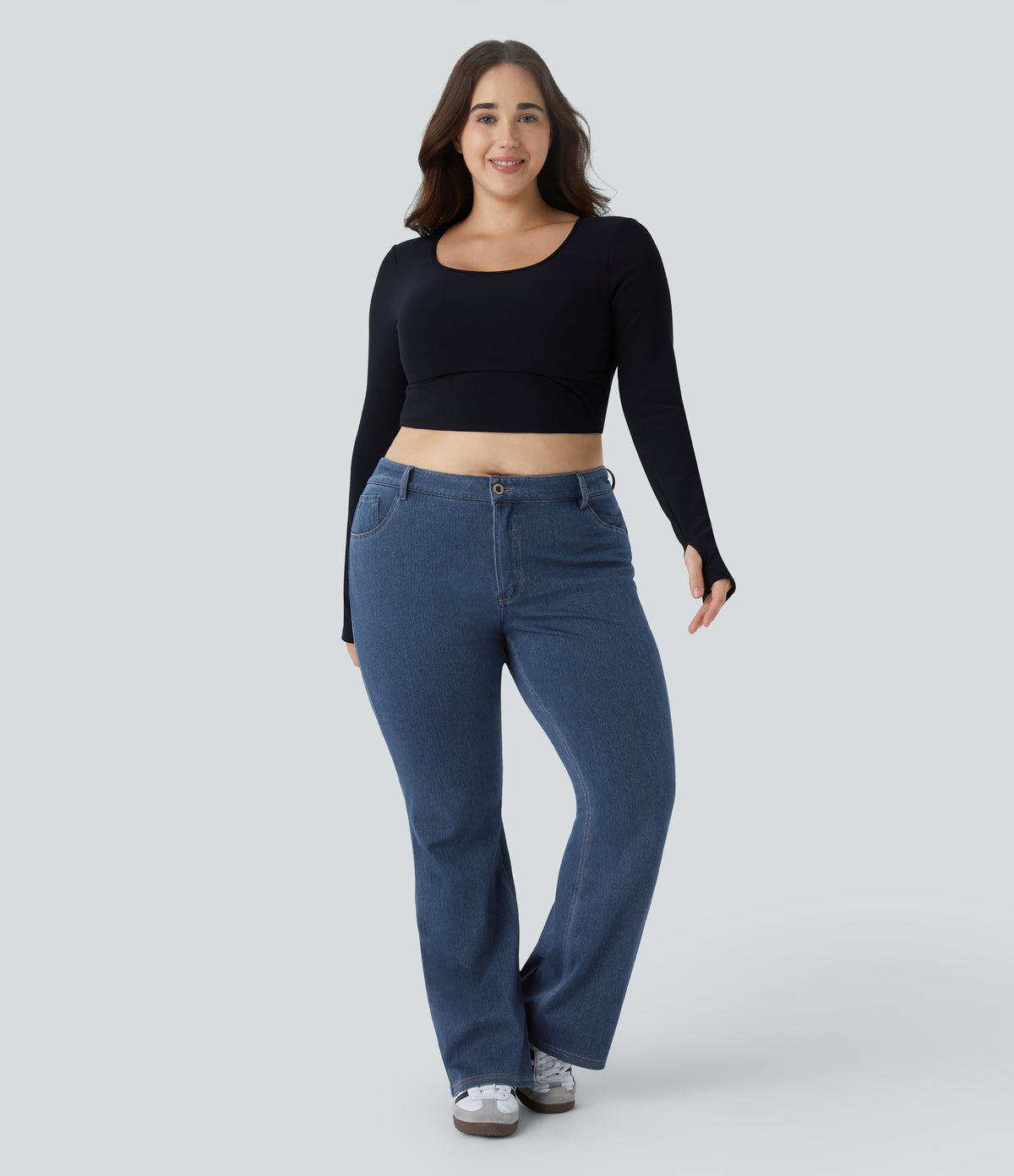 Mid Rise Pockets Casual Plus Size Jeans — Washed Denim Bleached Blue — view 6