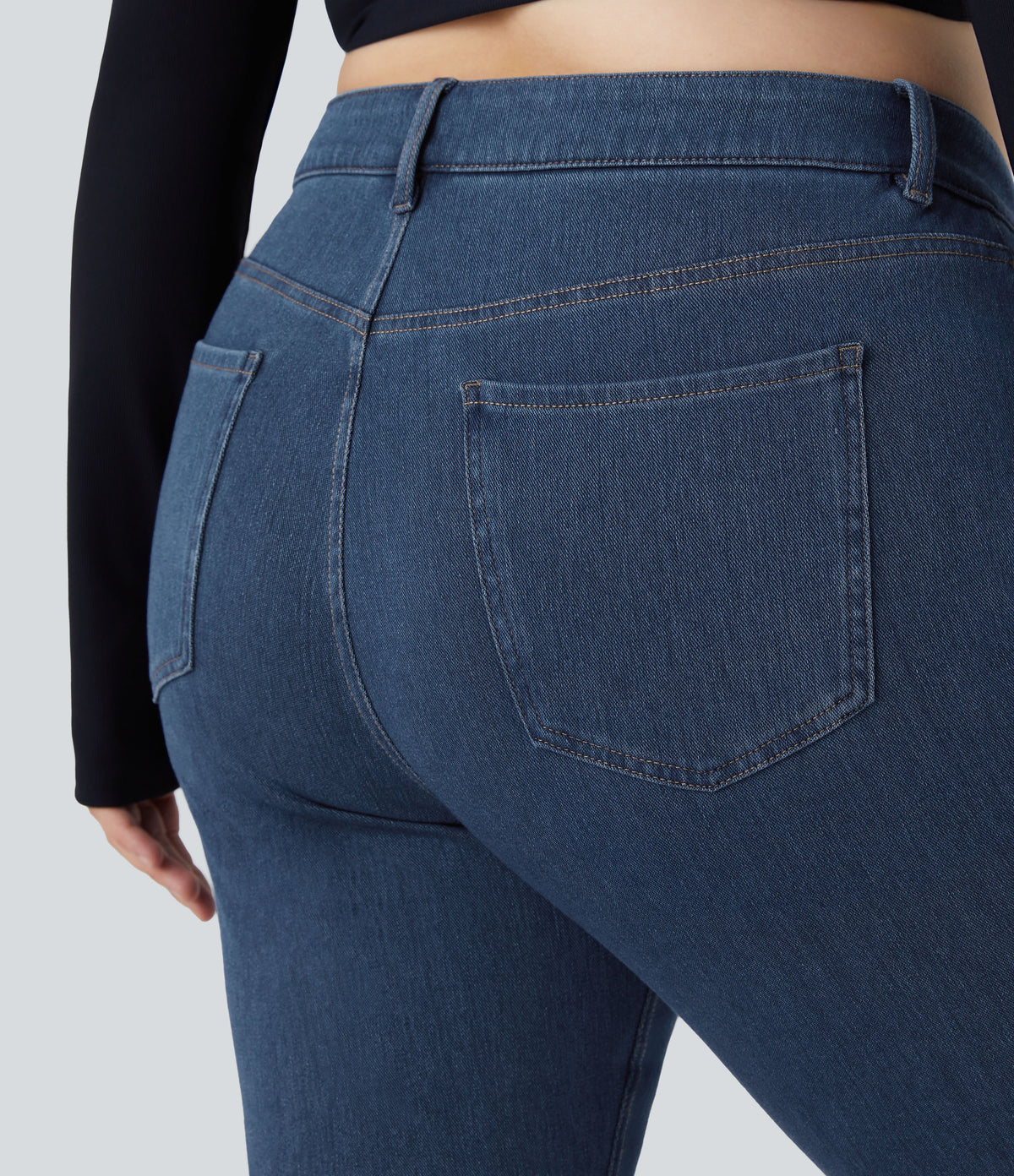 Mid Rise Pockets Casual Plus Size Jeans — Washed Denim Bleached Blue — view 5