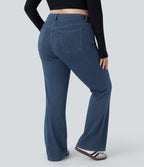 Mid Rise Pockets Casual Plus Size Jeans — Washed Denim Bleached Blue — view 2