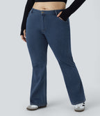 Mid Rise Pockets Casual Plus Size Jeans — Washed Denim Bleached Blue — view 8