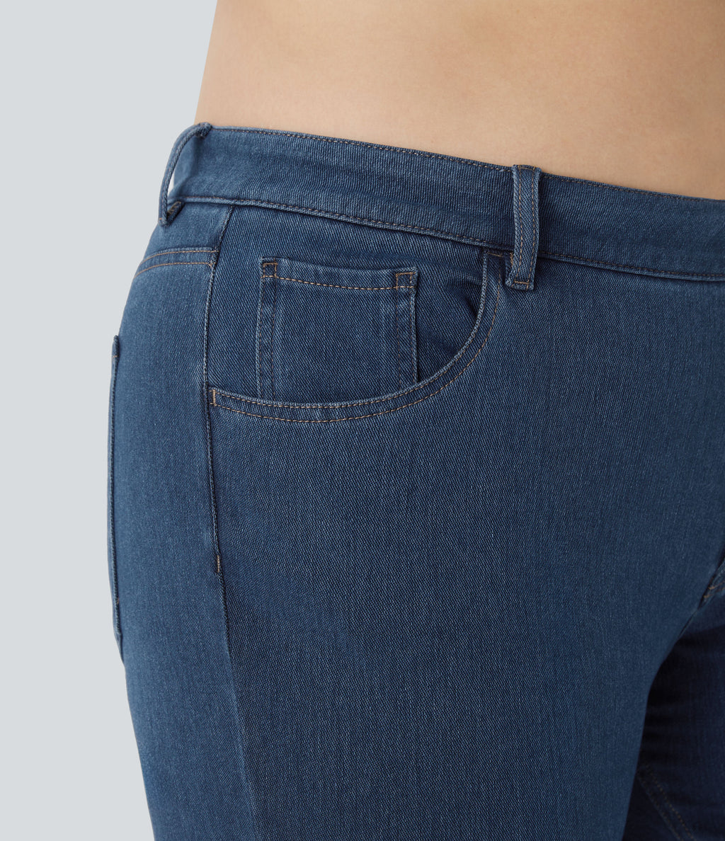 Mid Rise Pockets Casual Plus Size Jeans — Washed Denim Bleached Blue — view 7