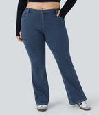 Mid Rise Pockets Casual Plus Size Jeans — Washed Denim Bleached Blue — view 3