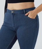 Mid Rise Pockets Casual Plus Size Jeans — Washed Denim Bleached Blue — view 4