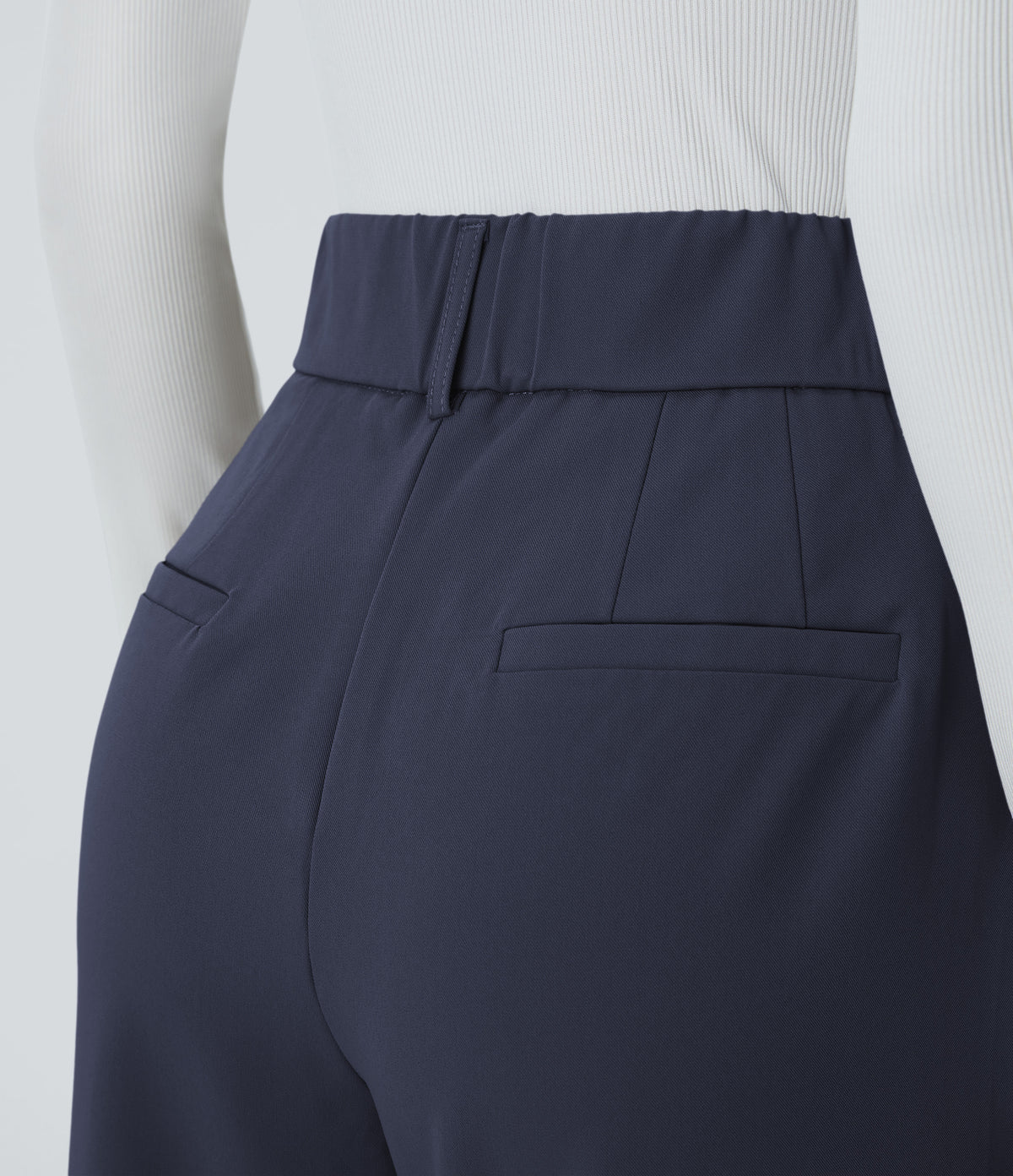 High Waisted Pocket Solid Work Tapered Trousers — Black Iris — view 5