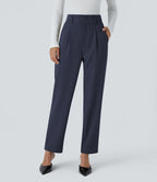 High Waisted Pocket Solid Work Tapered Trousers — Black Iris — view 1