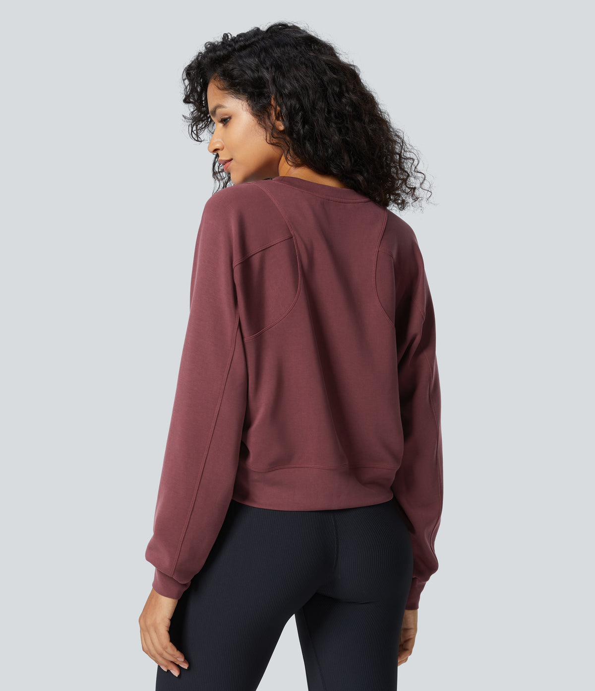 SpacerTek Round Neck Raglan Sleeve Solid Casual Sweatshirt — Oxblood Red — view 2