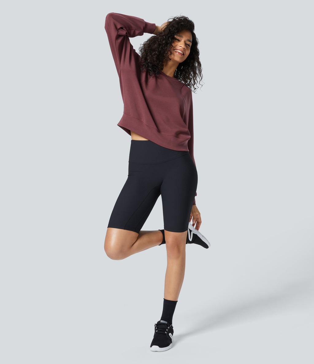 SpacerTek Round Neck Raglan Sleeve Solid Casual Sweatshirt — Oxblood Red — view 7