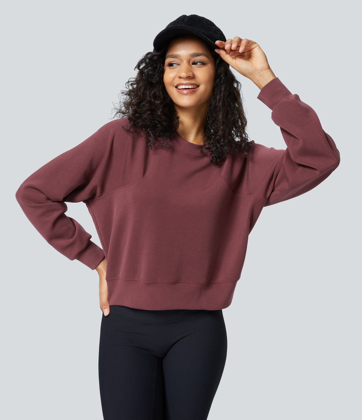 SpacerTek Round Neck Raglan Sleeve Solid Casual Sweatshirt — Oxblood Red — view 6