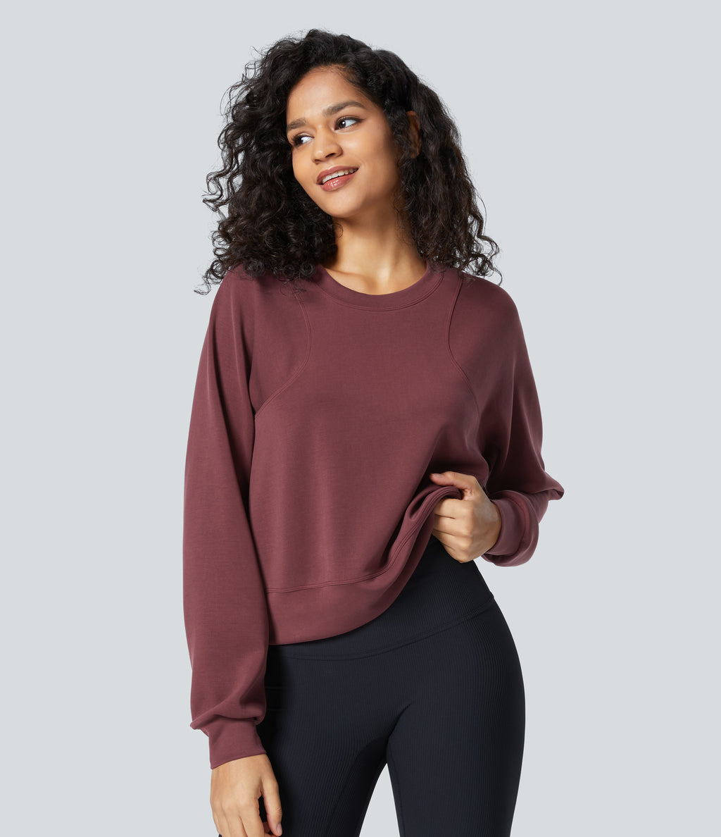 SpacerTek Round Neck Raglan Sleeve Solid Casual Sweatshirt — Oxblood Red — view 1