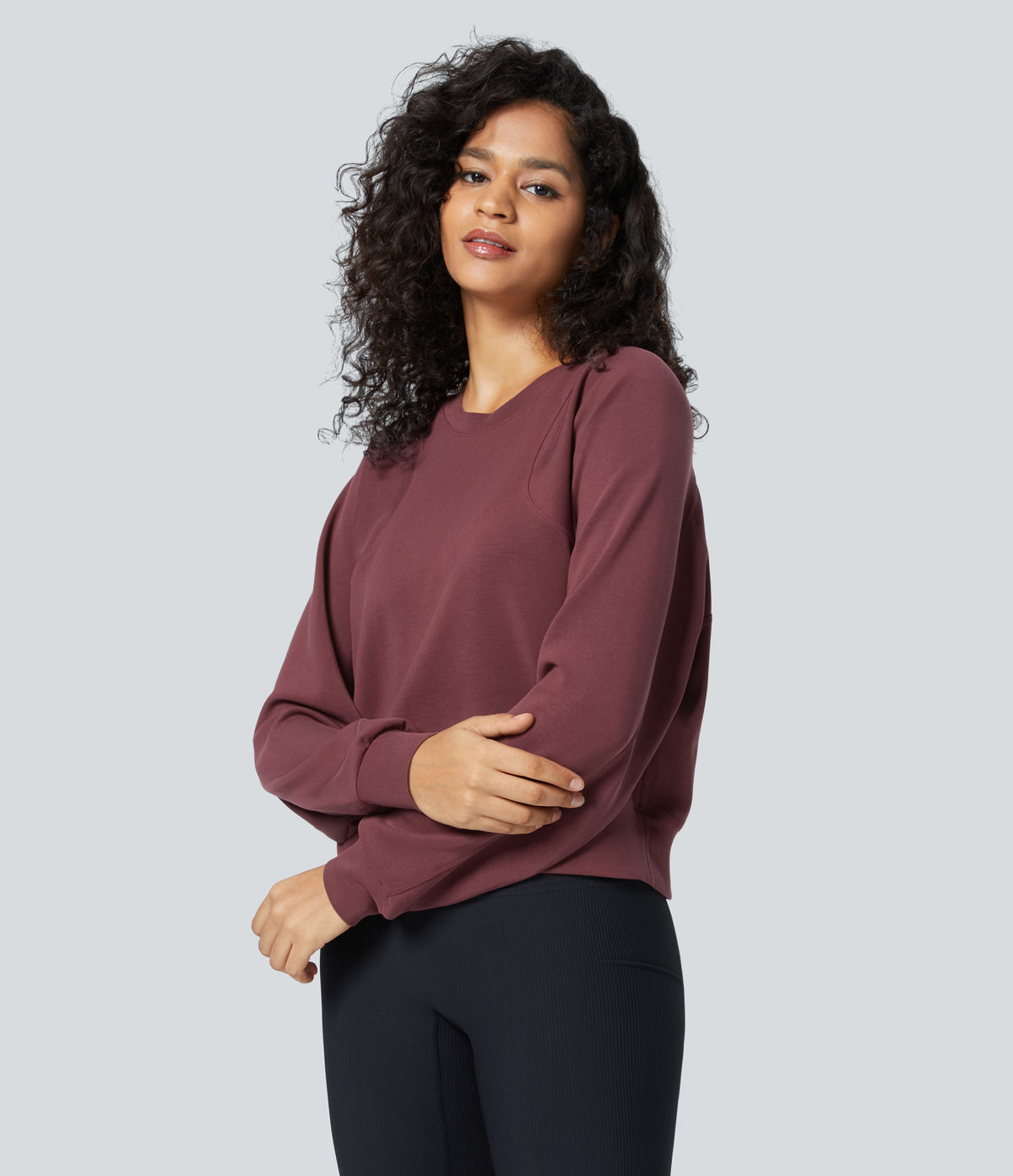 SpacerTek Round Neck Raglan Sleeve Solid Casual Sweatshirt — Oxblood Red — view 3