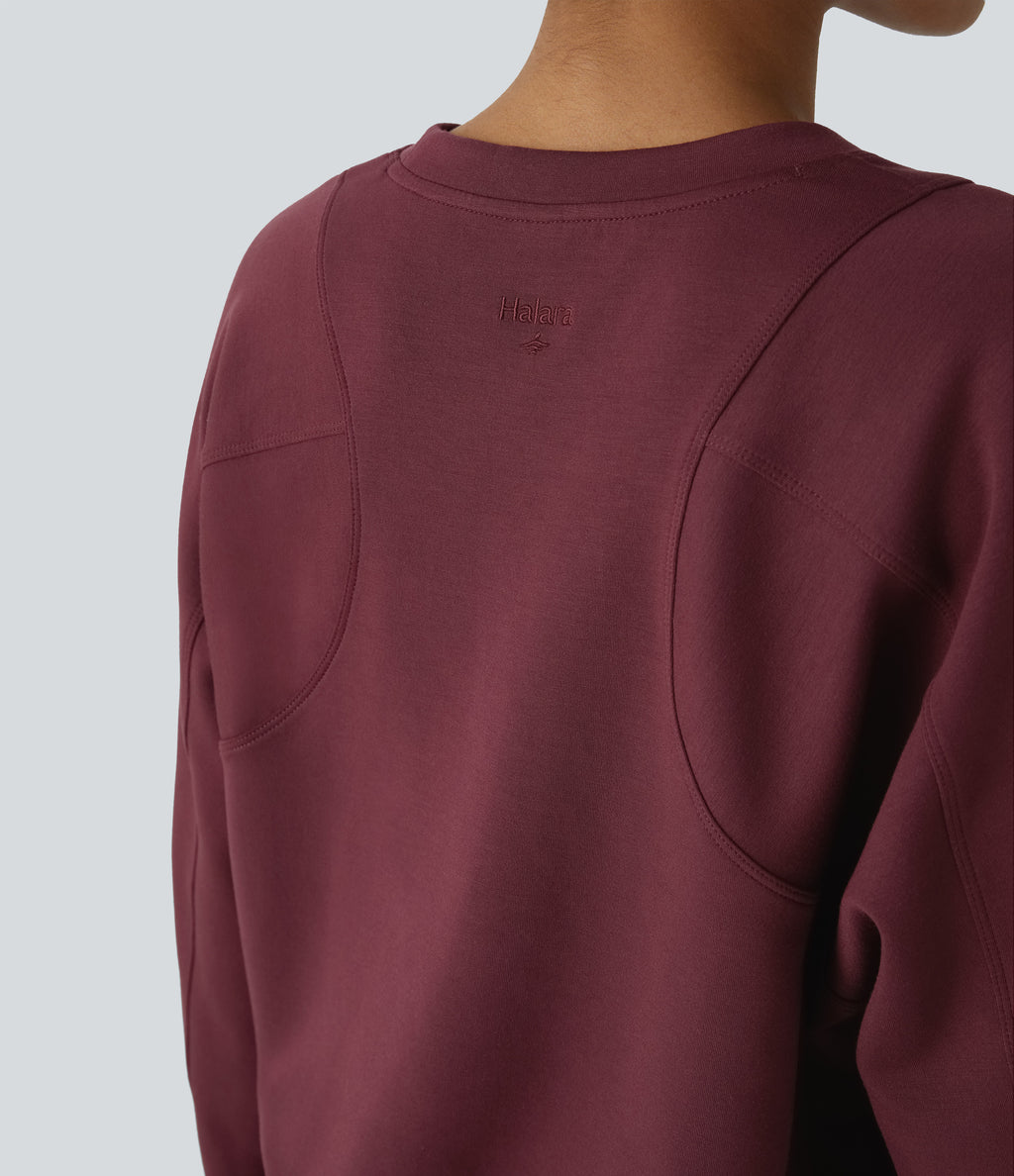 SpacerTek Round Neck Raglan Sleeve Solid Casual Sweatshirt — Oxblood Red — view 5
