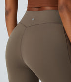 Mid Rise Tummy Control Pocket Running Full Length Flared Leggings — Dawn Brown — view 4