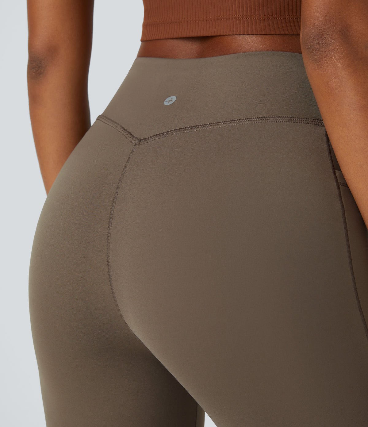 Mid Rise Tummy Control Pocket Running Full Length Flared Leggings — Dawn Brown — view 4