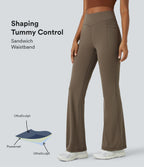 Mid Rise Tummy Control Pocket Running Full Length Flared Leggings — Dawn Brown — view 1
