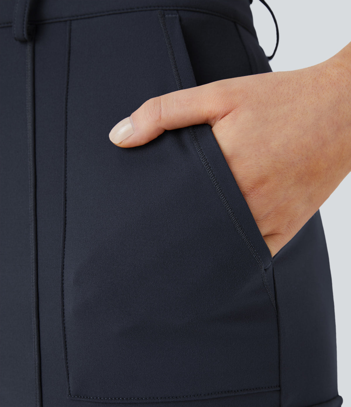 High Waisted Zipper Pockets Solid Skinny Hiking Cargo Trousers — Midnight Blue — view 8