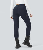 High Waisted Zipper Pockets Solid Skinny Hiking Cargo Trousers — Midnight Blue — view 2