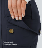 High Waisted Zipper Pockets Solid Skinny Hiking Cargo Trousers — Midnight Blue — view 6