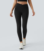 2.0 Pet Hair Resistant High Waisted Crossover Side Pocket Yoga Leggings — Black — view 3