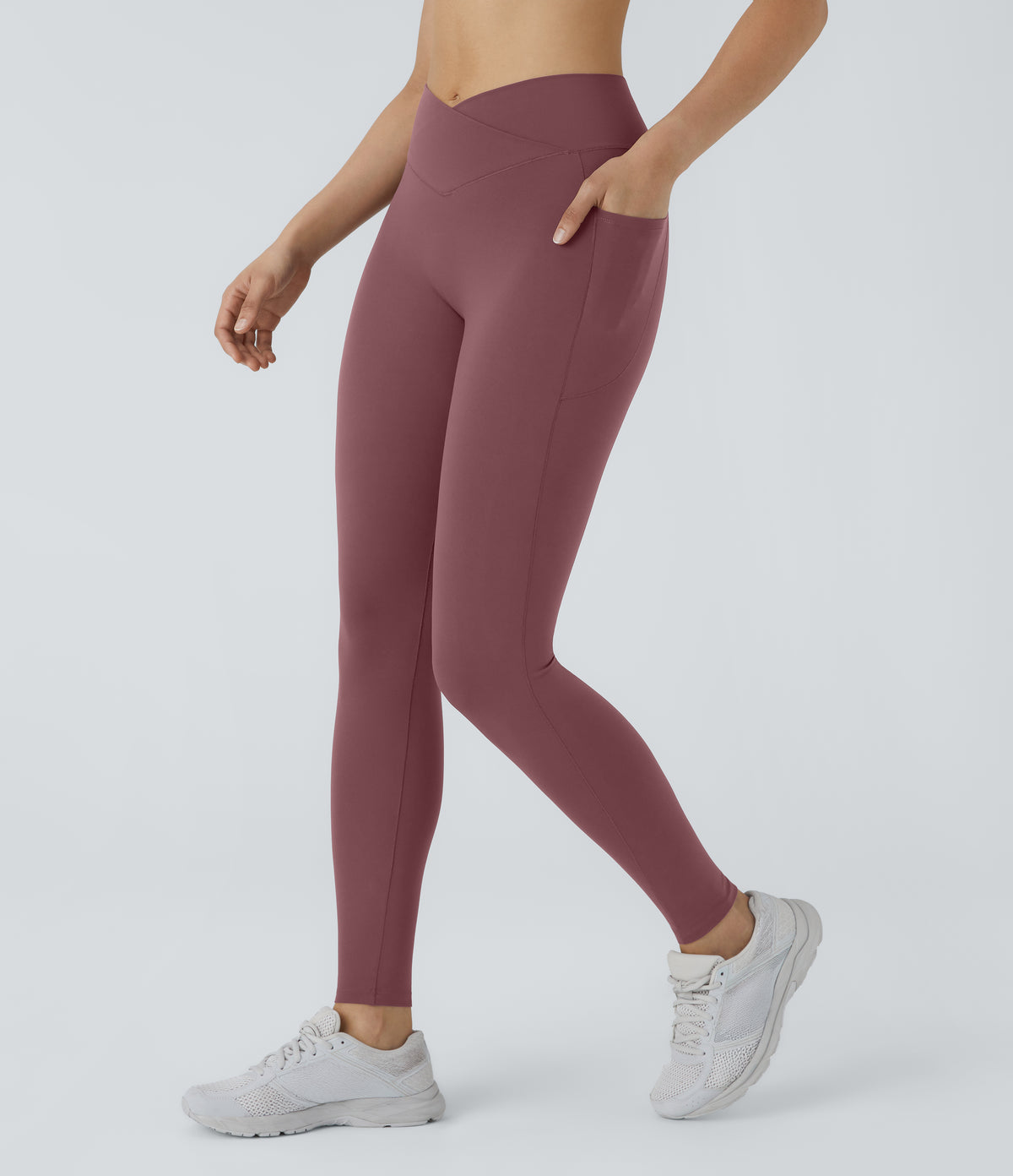 2.0 Pet Hair Resistant High Waisted Crossover Side Pocket Yoga Leggings — Wild Ginger — view 11