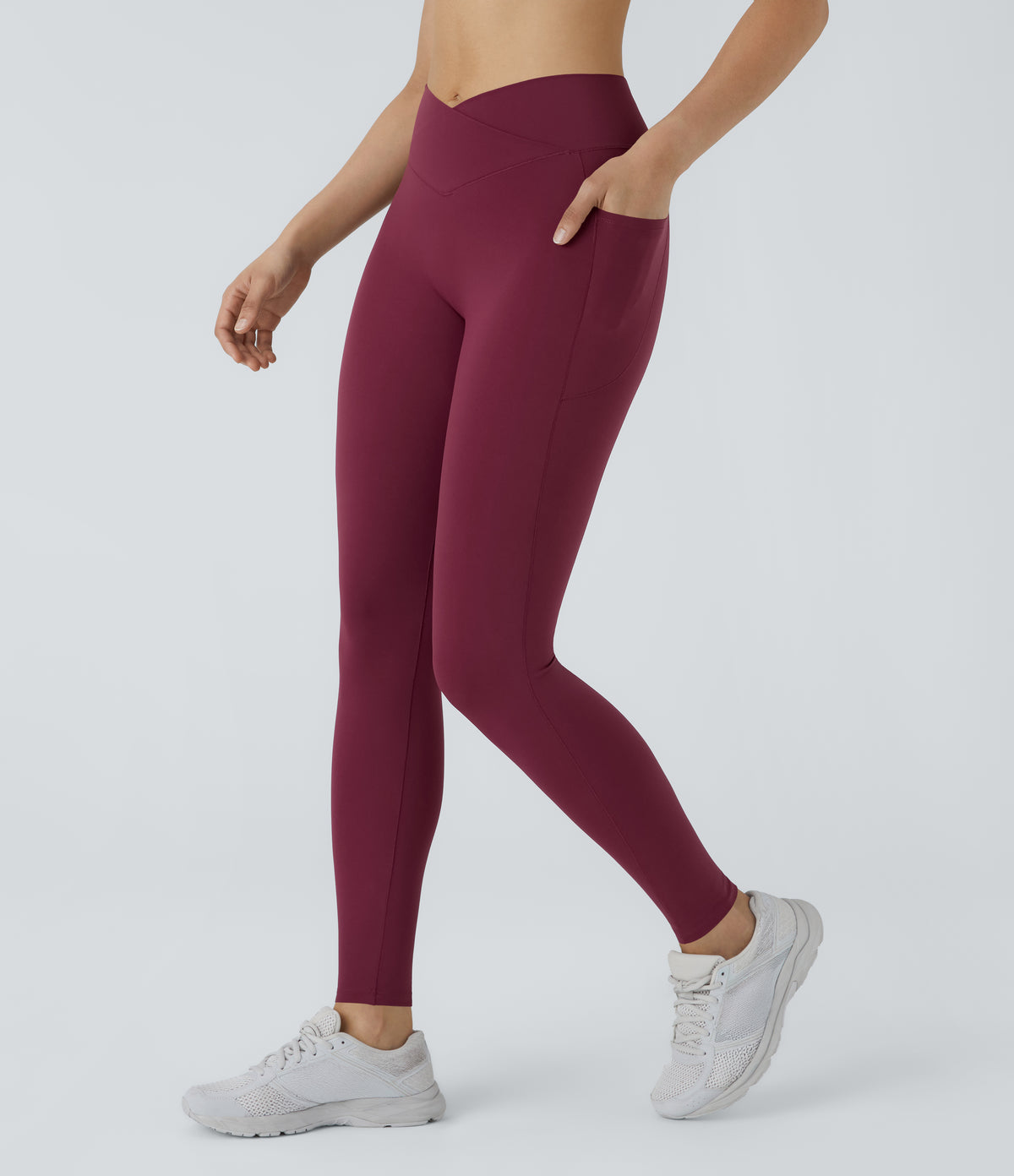 2.0 Pet Hair Resistant High Waisted Crossover Side Pocket Yoga Leggings — Anemone — view 8