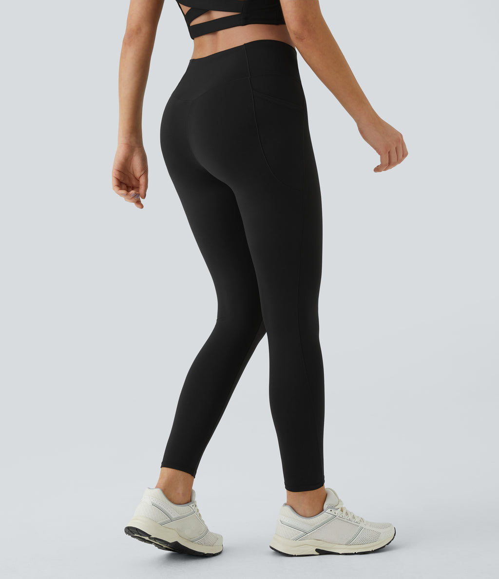 2.0 Pet Hair Resistant High Waisted Crossover Side Pocket Yoga Leggings — Black — view 2