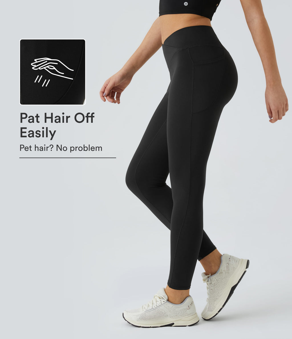 2.0 Pet Hair Resistant High Waisted Crossover Side Pocket Yoga Leggings — Black — view 1