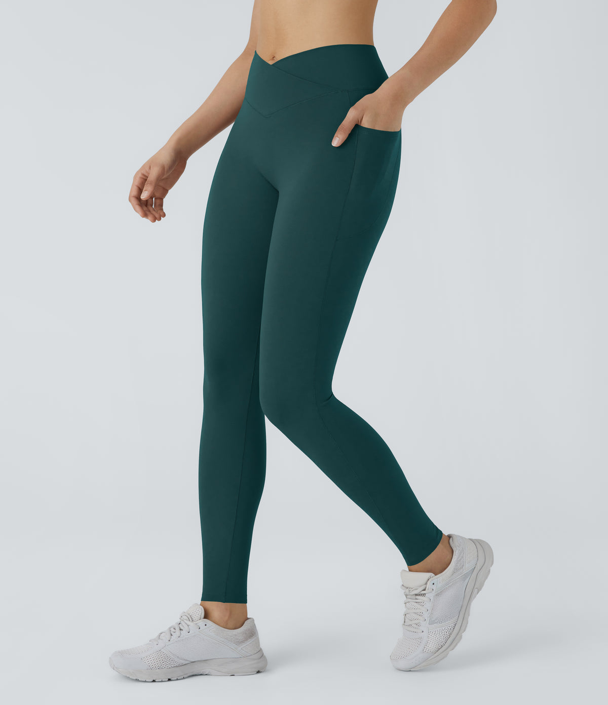2.0 Pet Hair Resistant High Waisted Crossover Side Pocket Yoga Leggings — June Bug — view 10