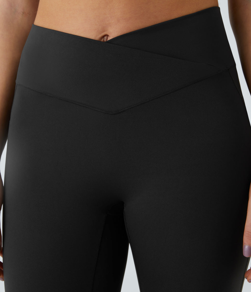 2.0 Pet Hair Resistant High Waisted Crossover Side Pocket Yoga Leggings — Black — view 5