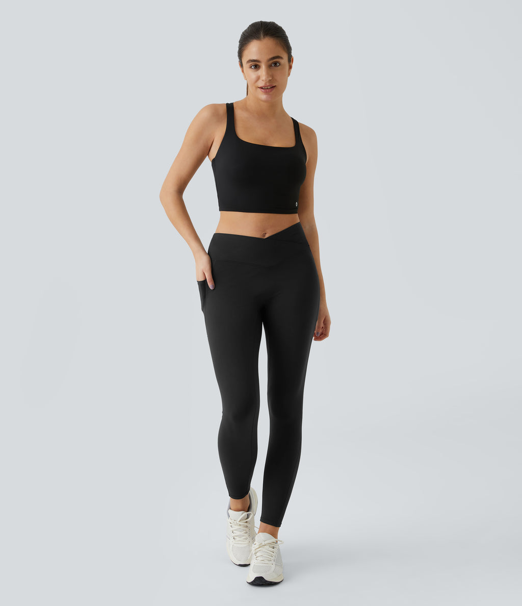 2.0 Pet Hair Resistant High Waisted Crossover Side Pocket Yoga Leggings — Black — view 7