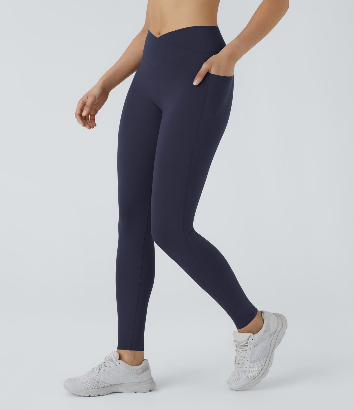 2.0 Pet Hair Resistant High Waisted Crossover Side Pocket Yoga Leggings — Mountain Blue — view 9
