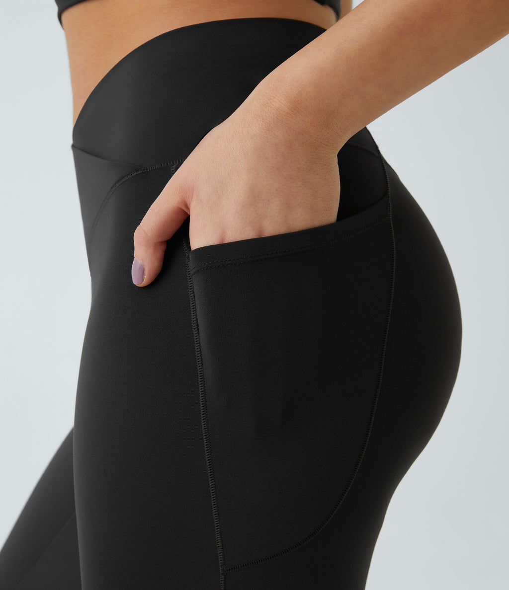 2.0 Pet Hair Resistant High Waisted Crossover Side Pocket Yoga Leggings — Black — view 4