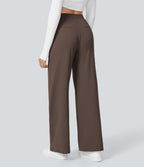 High Waisted Pocket Straight Leg Work Trousers — Chocolate Martini — view 1