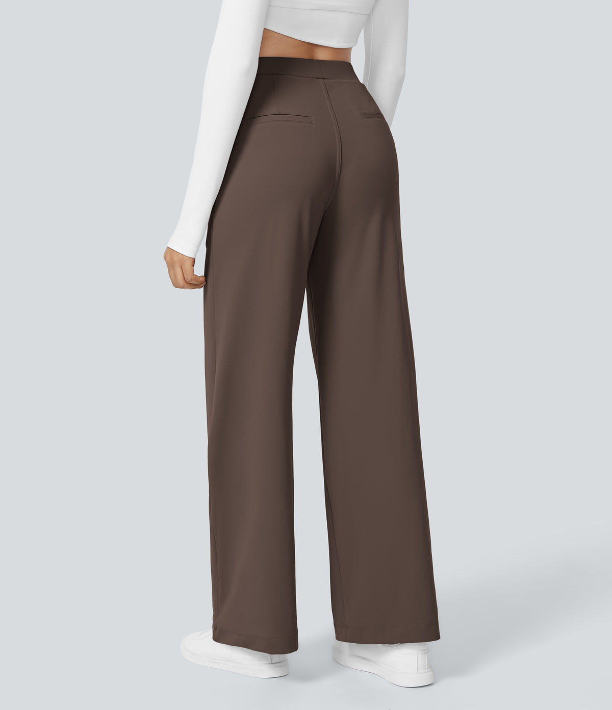 High Waisted Pocket Straight Leg Work Trousers — Chocolate Martini — view 1