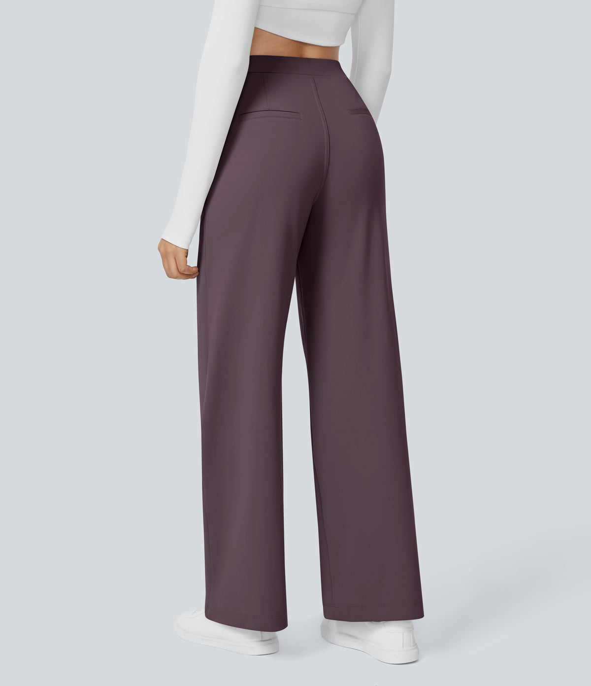 High Waisted Pocket Straight Leg Work Trousers — Dusky Evening purple — view 17