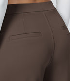 High Waisted Pocket Straight Leg Work Trousers — Chocolate Martini — view 4