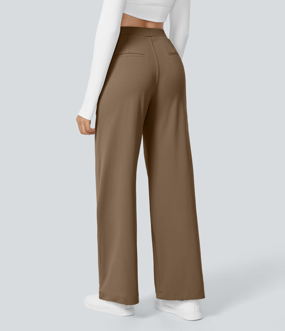High Waisted Pocket Straight Leg Work Trousers — Sepia — view 18