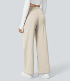 High Waisted Pocket Straight Leg Work Trousers — Oat Milk — view 16