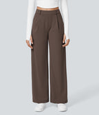 High Waisted Pocket Straight Leg Work Trousers — Chocolate Martini — view 2