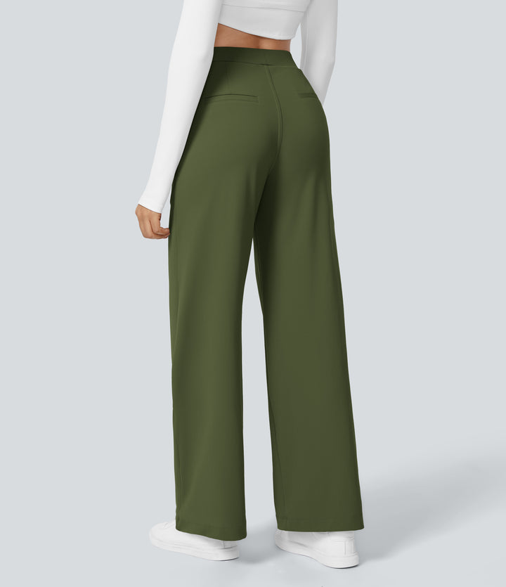 High Waisted Pocket Straight Leg Work Trousers — Chive — view 6