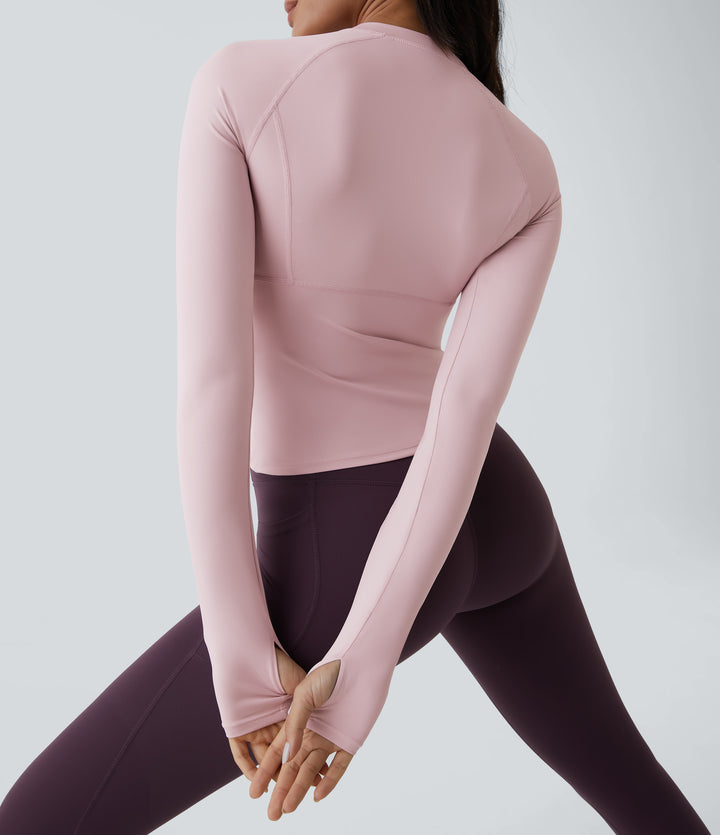 Solid Thumb Hole Yoga Sports Top — Pale Lilac — view 1