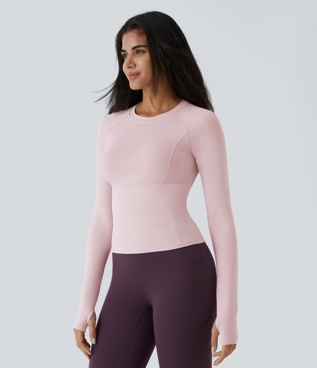 Solid Thumb Hole Yoga Sports Top — Pale Lilac — view 4