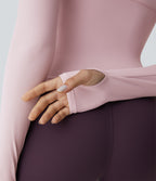 Solid Thumb Hole Yoga Sports Top — Pale Lilac — view 6