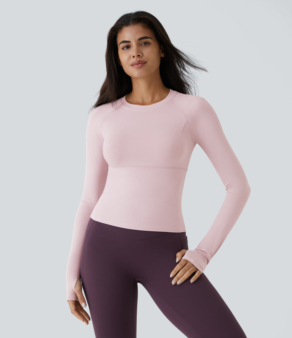 Solid Thumb Hole Yoga Sports Top — Pale Lilac — view 3