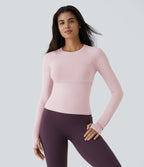 Solid Thumb Hole Yoga Sports Top — Pale Lilac — view 3