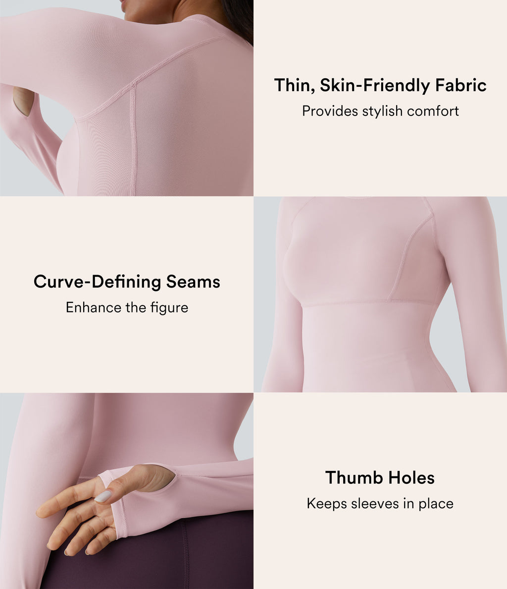 Solid Thumb Hole Yoga Sports Top — Pale Lilac — view 2