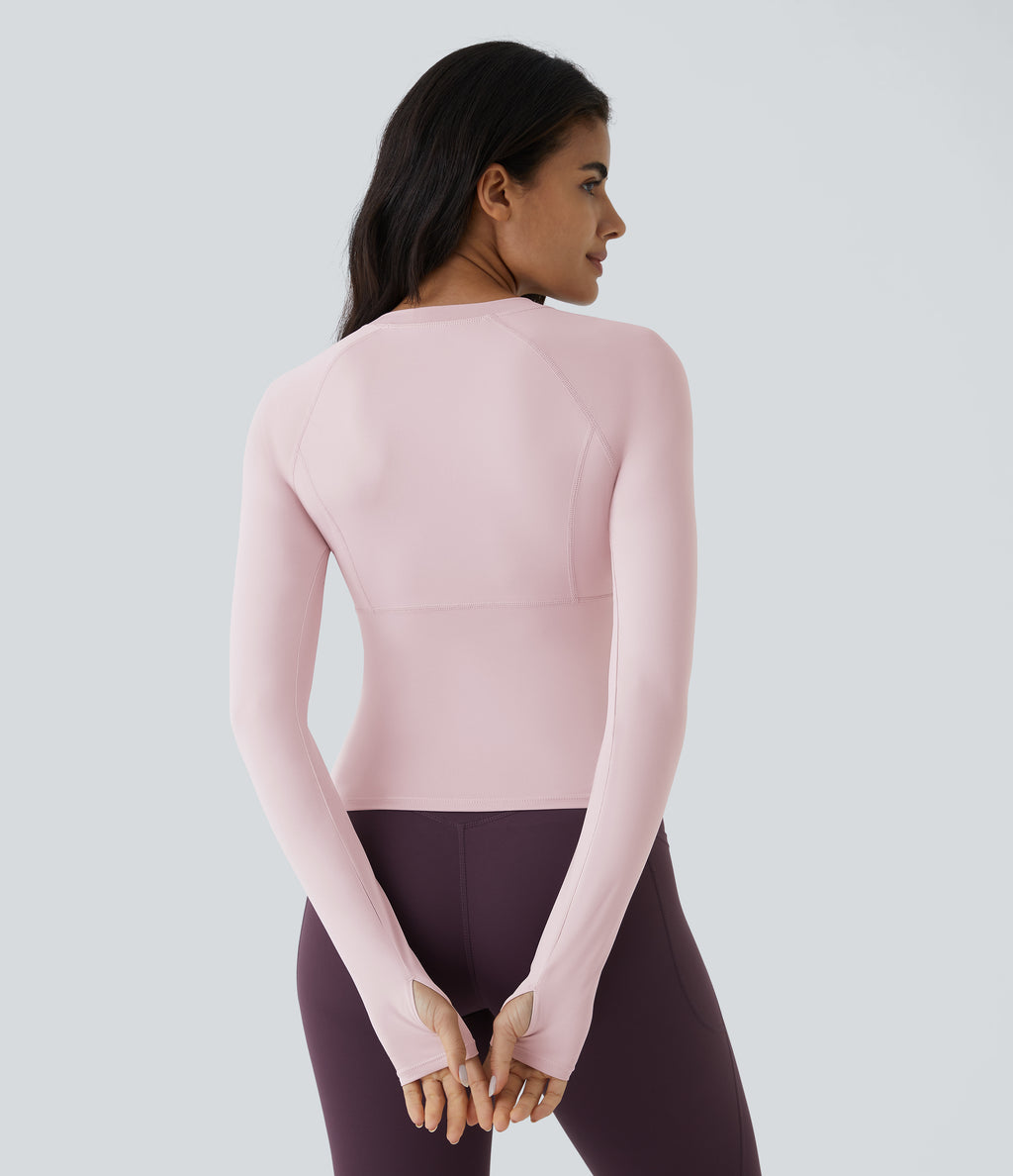 Solid Thumb Hole Yoga Sports Top — Pale Lilac — view 5