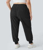 High Waisted Plain Pocket Yoga Plus Size Joggers — Black — view 1