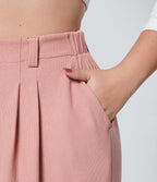 High Waisted Pocket Wide Leg Waffle Work Plus Size Trousers — Rose Tan — view 5