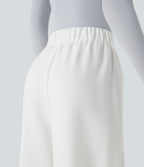 High Waisted Side Pocket Wide Leg Fleece Casual Trousers — White — view 5
