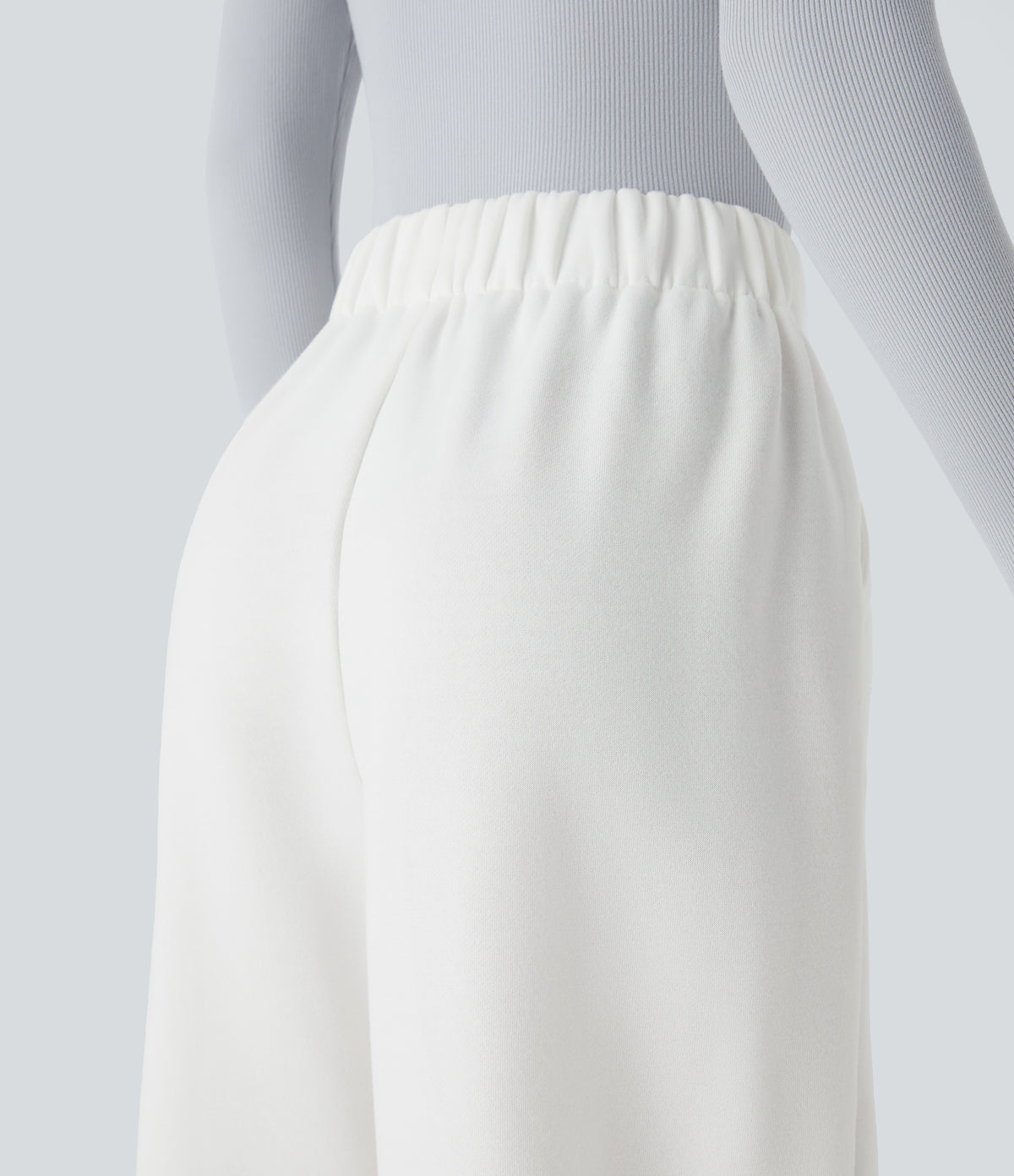 High Waisted Side Pocket Wide Leg Fleece Casual Trousers — White — view 5